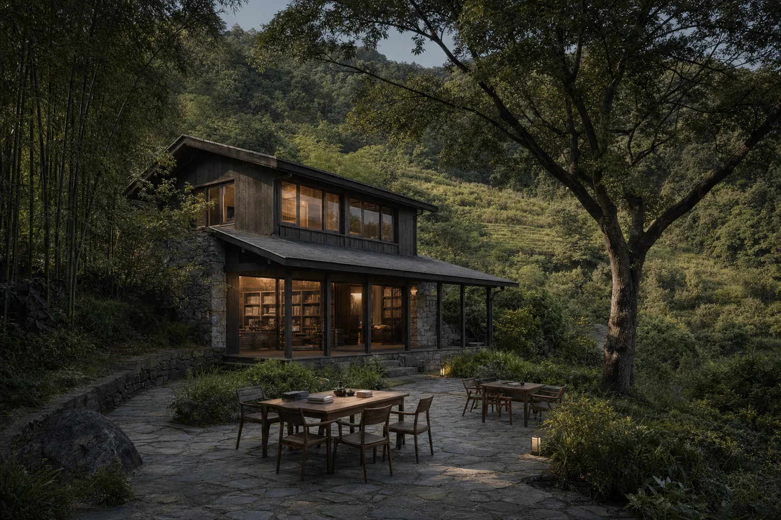 山顶私密茶书房概念效果