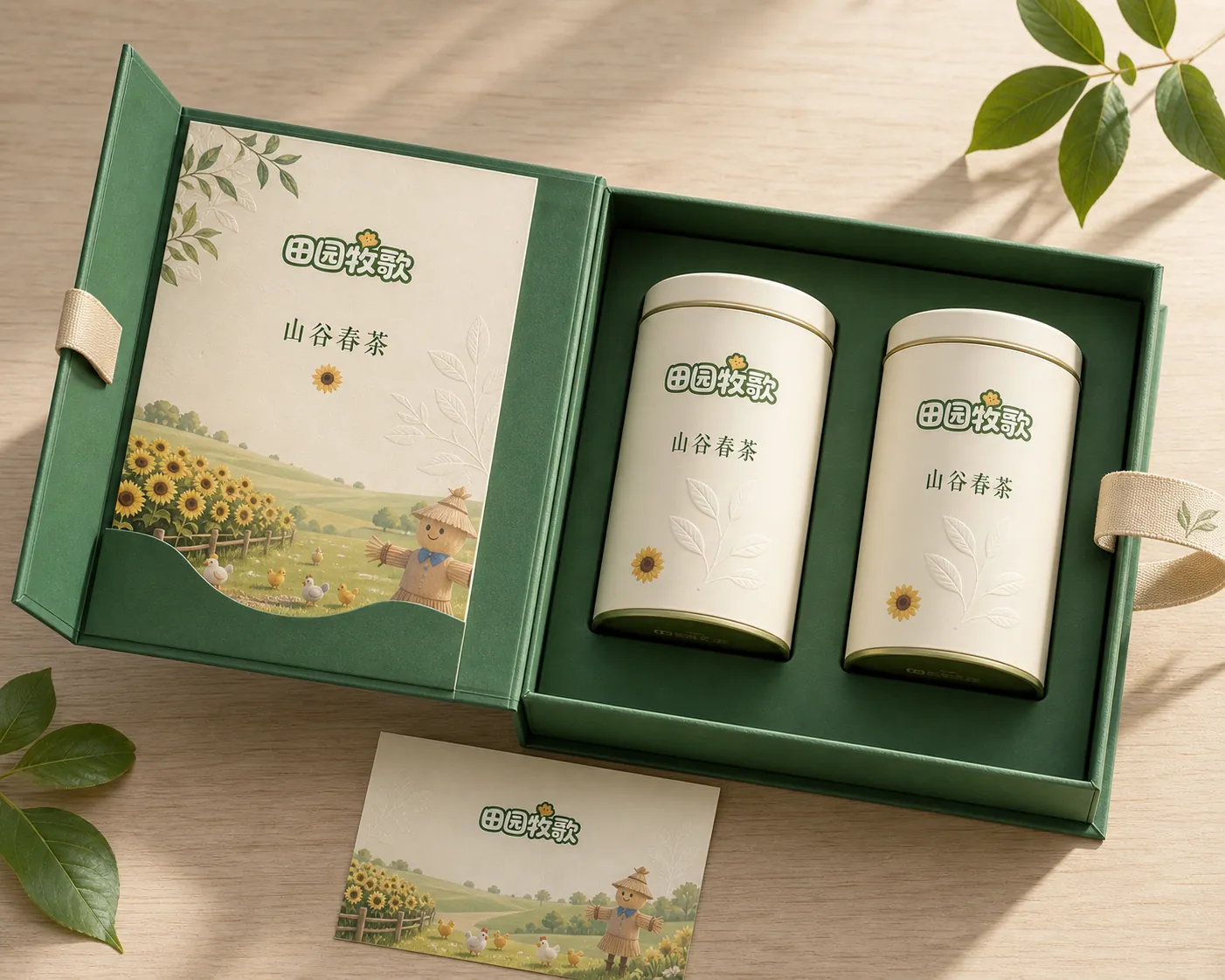 田园牧歌春茶礼盒概念效果